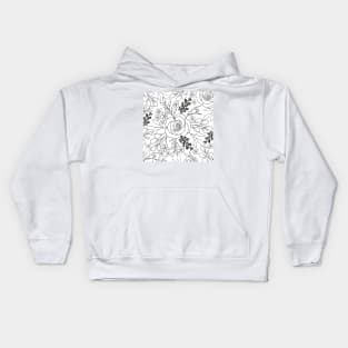 Roses floral drawing line art Kids Hoodie